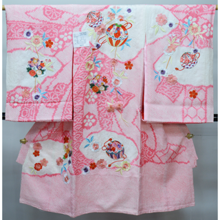 お宮参り産着 正絹 のしめ 女児 着物 絞り 総刺繍 ピンク NO39702(お宮参り用品)