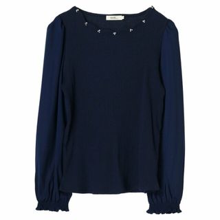 アースミュージックアンドエコロジー(earth music & ecology)の【ネイビー】スカラップビジュープルオーバー カットソー/レディース/春/24SS(カットソー(長袖/七分))