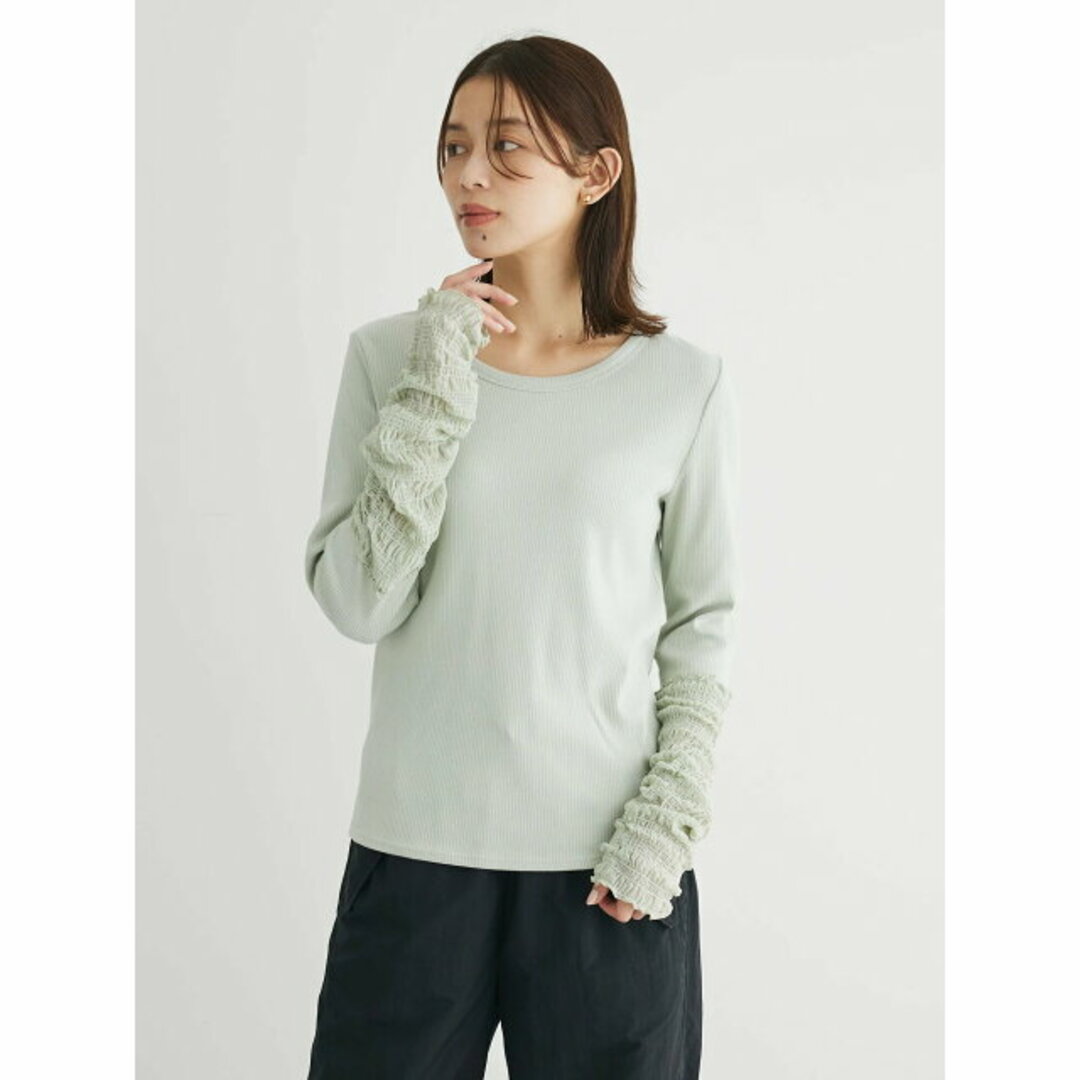 green parks(グリーンパークス)の【ライトグリーン】SUGAR SPOON チュールキリカエロンTEE レディースのトップス(カットソー(長袖/七分))の商品写真