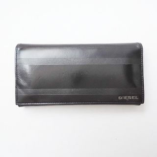 ディーゼル(DIESEL)のDIESEL(ディーゼル) 長財布 - 黒 ボーダー 合皮(財布)