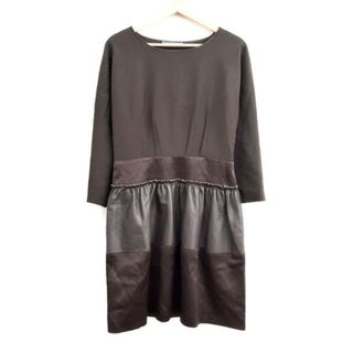 アルベルタフェレッティ(ALBERTA FERRETTI)のALBERTA FERRETTI(アルベルタ・フェレッティ) ワンピース サイズI:42 レディース美品  - ダークブラウン クルーネック/七分袖/ロング/レザー/異素材切替(その他)