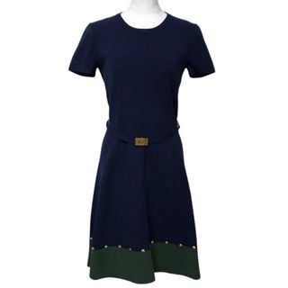 トリーバーチ(Tory Burch)のTORY BURCH(トリーバーチ) ワンピース サイズXS レディース - ネイビー×グリーン×ゴールド 半袖/ロング/ニット/スタッズ(その他)