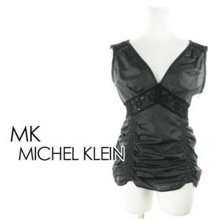 エムケーミッシェルクラン(MK MICHEL KLEIN)のMKミッシェルクラン ブラウス ノースリーブ ギャザー 黒 230601AH3A(シャツ/ブラウス(半袖/袖なし))