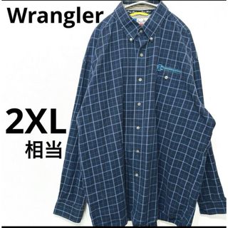 ラングラー(Wrangler)のWrangler ラングラー　ヴィンテージ ネイビー 長袖 チェック シャツ(シャツ)