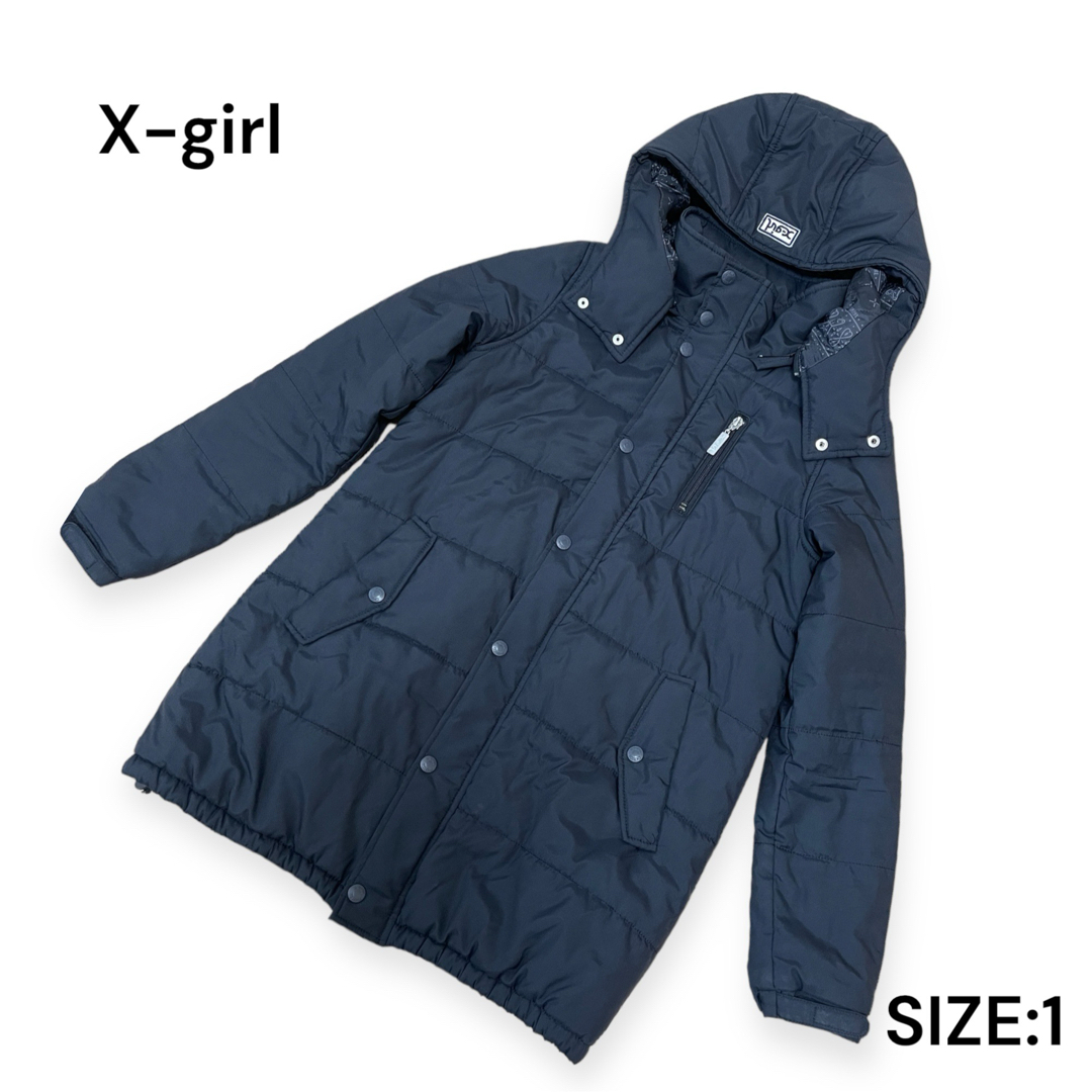 X-girl(エックスガール)のエックスガール ロング コート 黒 size1 レディースのジャケット/アウター(ロングコート)の商品写真