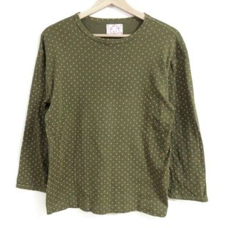 エビス(EVISU)のEVISU(エヴィス) 長袖Tシャツ サイズ40 M メンズ - カーキ×オレンジ クルーネック/ドット柄(Tシャツ/カットソー(七分/長袖))