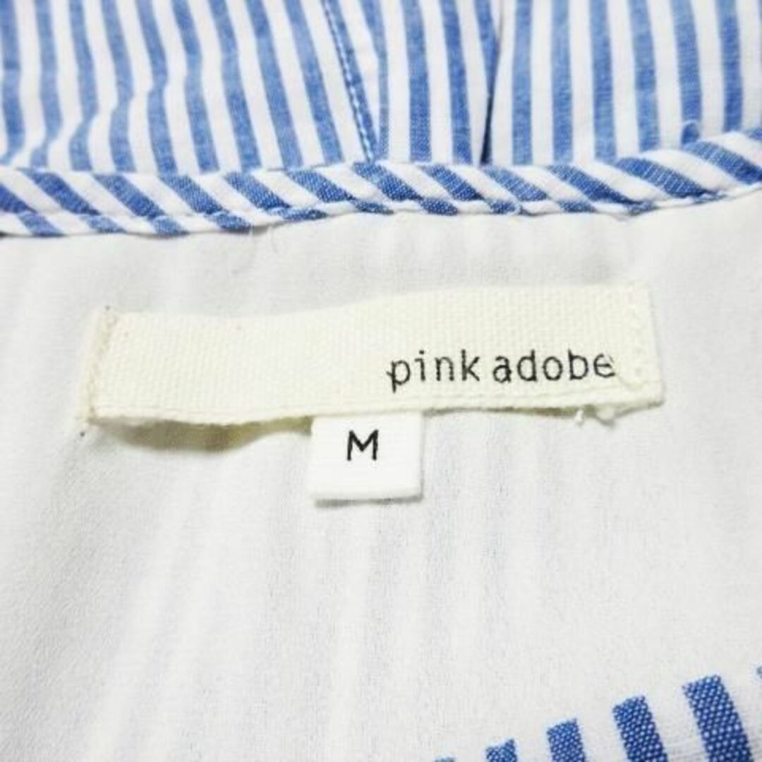 PINK ADOBE(ピンクアドべ)のピンクアドベ バックレヤード麻混ストライプブラウス M 青 230601CK5A レディースのトップス(シャツ/ブラウス(半袖/袖なし))の商品写真
