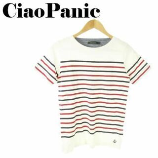 チャオパニック(Ciaopanic)のチャオパニック 半袖Tシャツ ボーダー 刺繍 S 白 230602AO2A(Tシャツ/カットソー(半袖/袖なし))