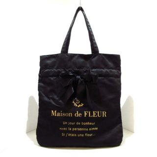 メゾンドフルール(Maison de FLEUR)のMaison de FLEUR(メゾンドフルール) トートバッグ美品  - 黒×ゴールド リボン/巾着型 ポリエステル	(トートバッグ)