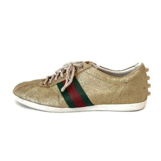 グッチ(Gucci)のGUCCI(グッチ) スニーカー 9 G - 419712 ゴールド×グリーン×レッド ラメ 化学繊維(スニーカー)