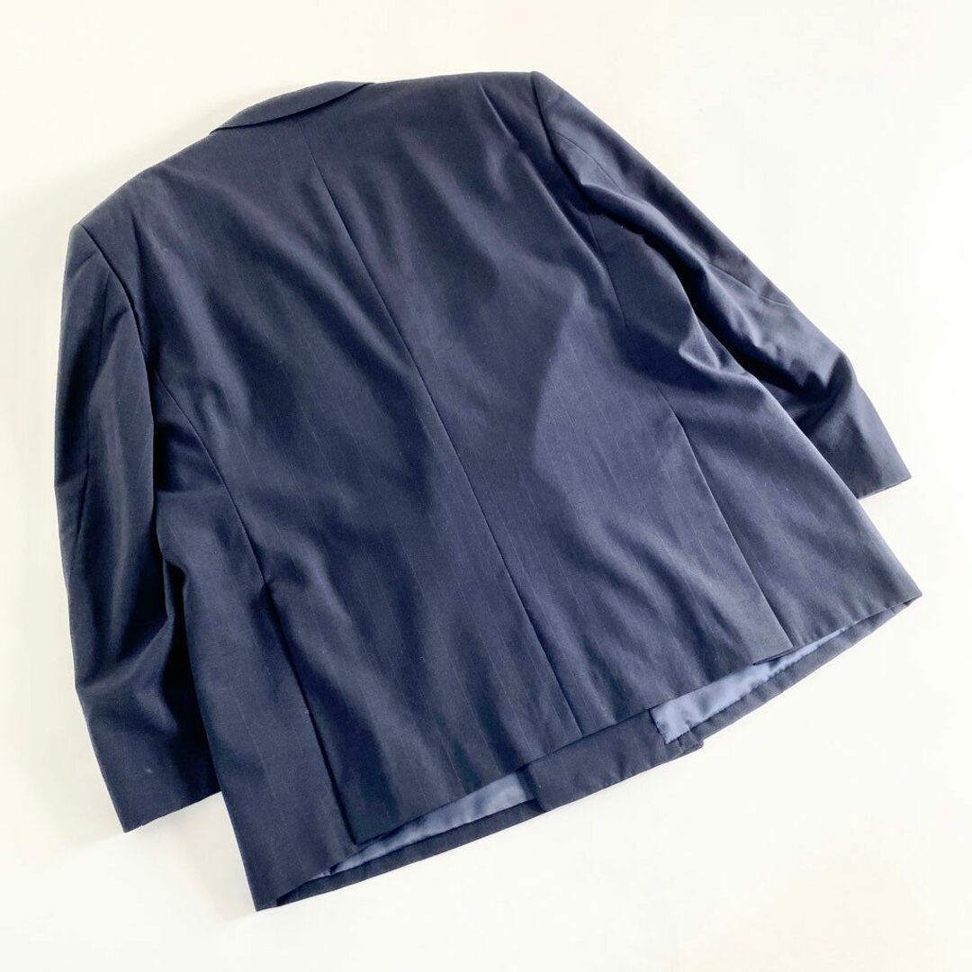 Yves Saint Laurent Beaute(イヴサンローランボーテ)の41b14 Yves Saint Laurent イヴサンローラン  日本製 ダブル テーラードジャケット ブレザー ストライプ ネイビー ウール MADE IN JAPAN メンズのジャケット/アウター(テーラードジャケット)の商品写真