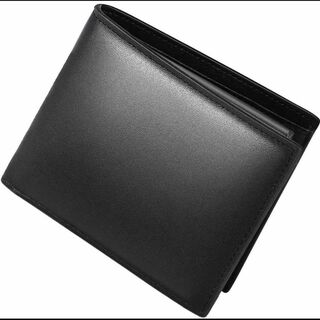 本革 二つ折り財布 黒 ブラック ギフトボックス 箱付き プレゼント 新品(折り財布)