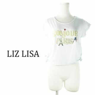 リズリサ(LIZ LISA)のリズリサ バックレースサイドリボン刺繍パールT F 水色 230602CK11A(Tシャツ(半袖/袖なし))