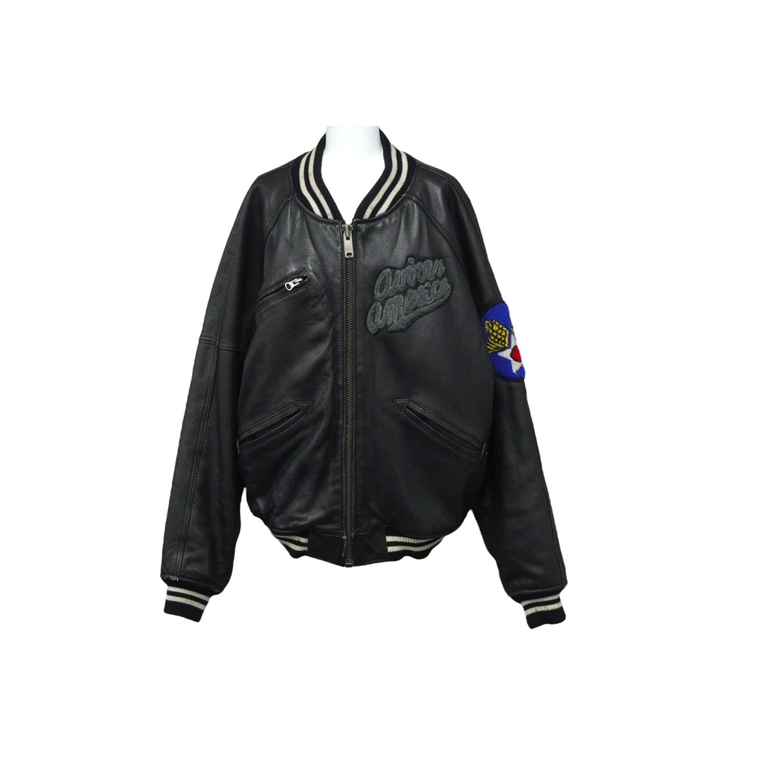 AVIREX アビレックス ジャケット ワッペン Mサイズ 革 レザー ブラック シルバー金具 良品 中古 60301 メンズのジャケット/アウター(その他)の商品写真