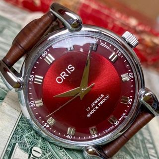 オリス(ORIS)の【紳士的】オリス メンズ腕時計 レッド シルバー 手巻き ヴィンテージ(腕時計(アナログ))