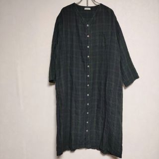 フォグリネンワーク(fog linen work)のfog linen work ブラックウォッチ シャツワンピ リトアニアリネン ワンピース ブラック グリーン レディース フォグリネンワーク【中古】4-0201M∞(その他)