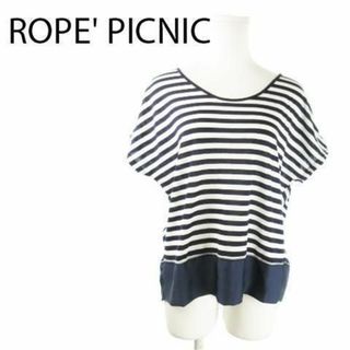 ロペピクニック(Rope' Picnic)のロペピクニック 半袖切替ボーダーカットソー リボン 38 230628AO3A(カットソー(半袖/袖なし))