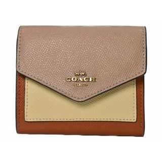 コーチ(COACH)の【中古品】COACH
三つ折り財布 12123 ピンク系×クリーム系×テラコッタ系 レザー 折りたたみ財布　コンパクトウォレット　バイカラー　レディース　人気　おしゃれ　かわいい【中古】松山久万ノ台店(財布)