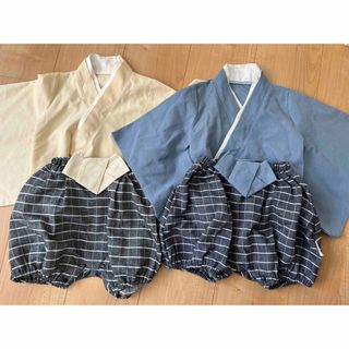 美品　袴ロンパース　2セット　青白(和服/着物)