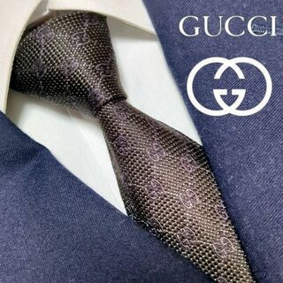 グッチ(Gucci)のグッチ ネクタイ 超人気 GGチェーン ハイブランド 高級シルク ビジネス 黒銀(ネクタイ)