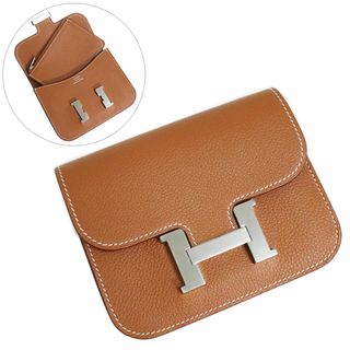 エルメス(Hermes)のエルメス HERMES コンスタンス スリム ポシェット ポーチ ウエストバッグ 二つ折り財布 ヴォーエバーカラー レザー ゴールド ブラウン 茶 シルバー金具 B刻印 箱付（新品・未使用品）(財布)