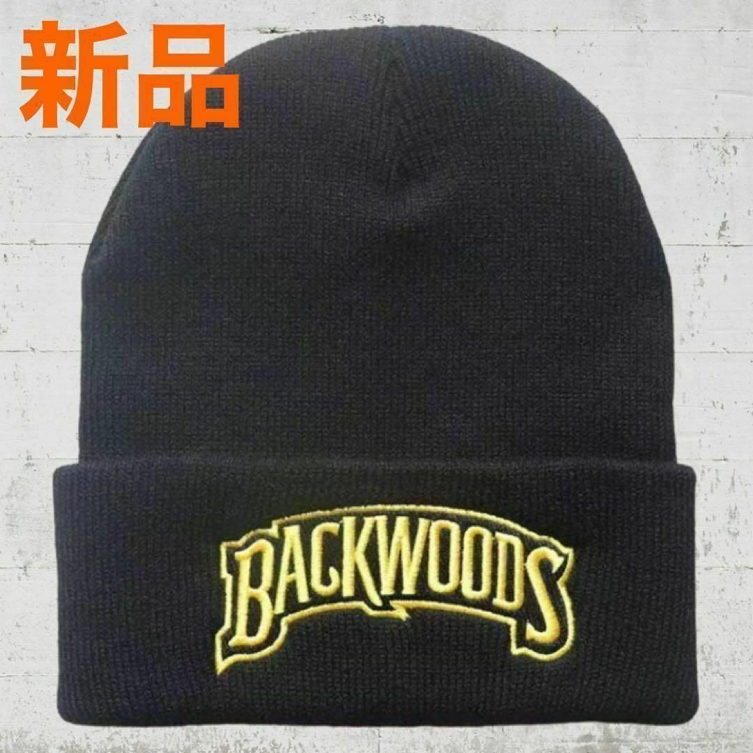 BACKWOODS（バックウッズ）ニット帽 ビーニーCAP　ブラック×ゴールド メンズの帽子(ニット帽/ビーニー)の商品写真