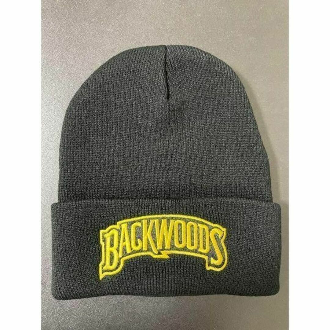 BACKWOODS（バックウッズ）ニット帽 ビーニーCAP　ブラック×ゴールド メンズの帽子(ニット帽/ビーニー)の商品写真