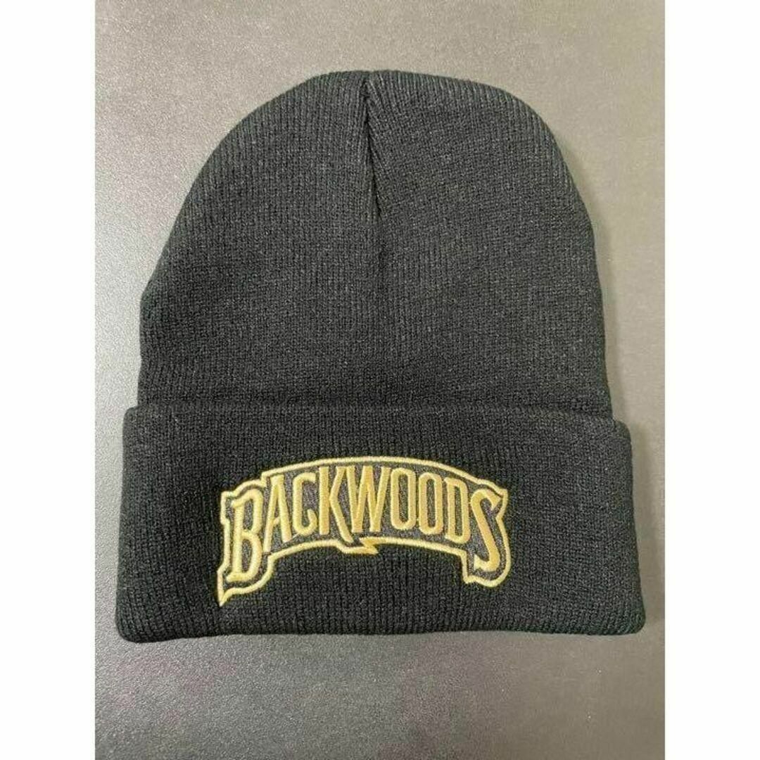 BACKWOODS（バックウッズ）ニット帽 ビーニー　ブラック×メタルゴールド メンズの帽子(ニット帽/ビーニー)の商品写真