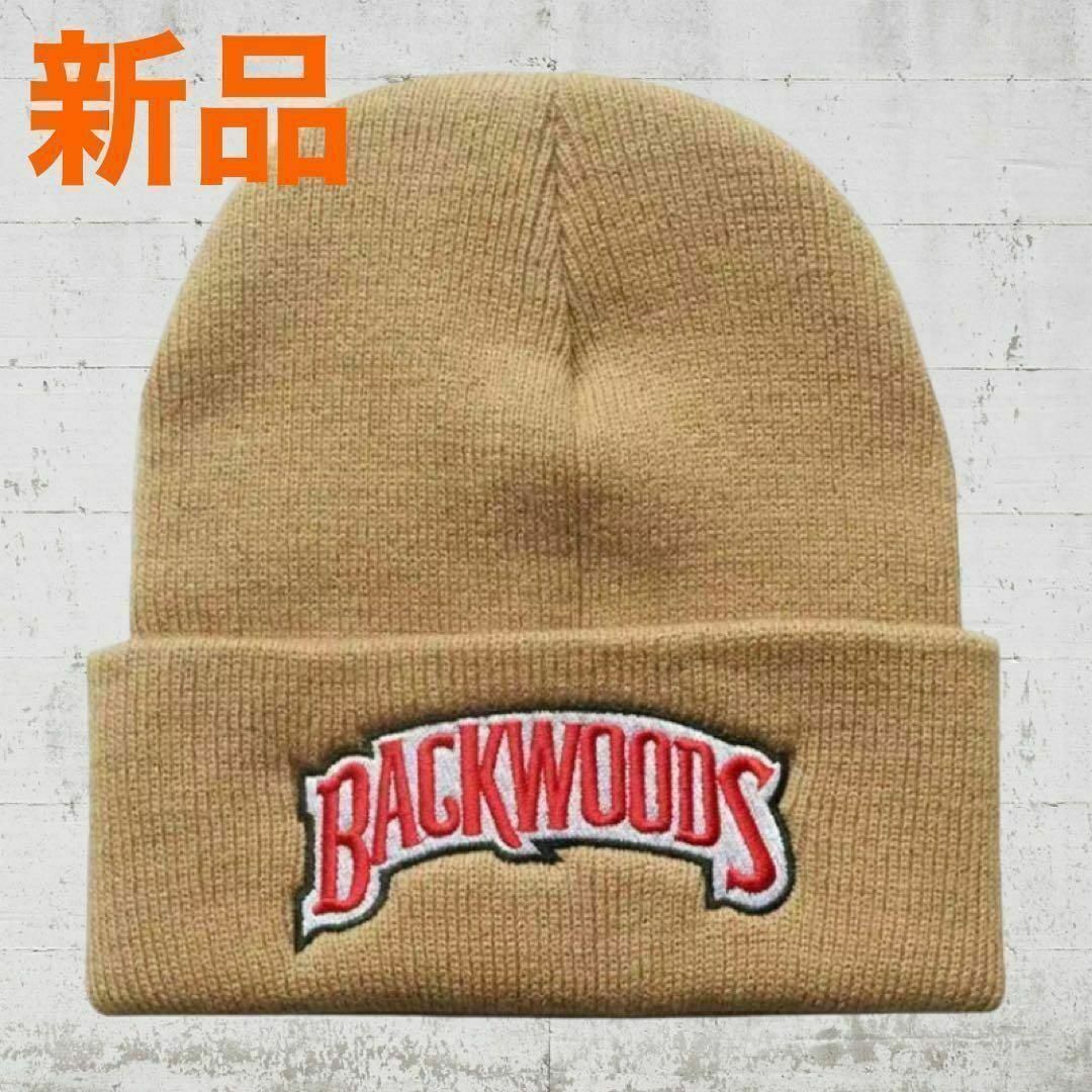 BACKWOODS（バックウッズ）ニット帽 ビーニーCAP　ベージュ×レッド メンズの帽子(ニット帽/ビーニー)の商品写真