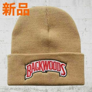 BACKWOODS（バックウッズ）ニット帽 ビーニーCAP　ベージュ×レッド(ニット帽/ビーニー)