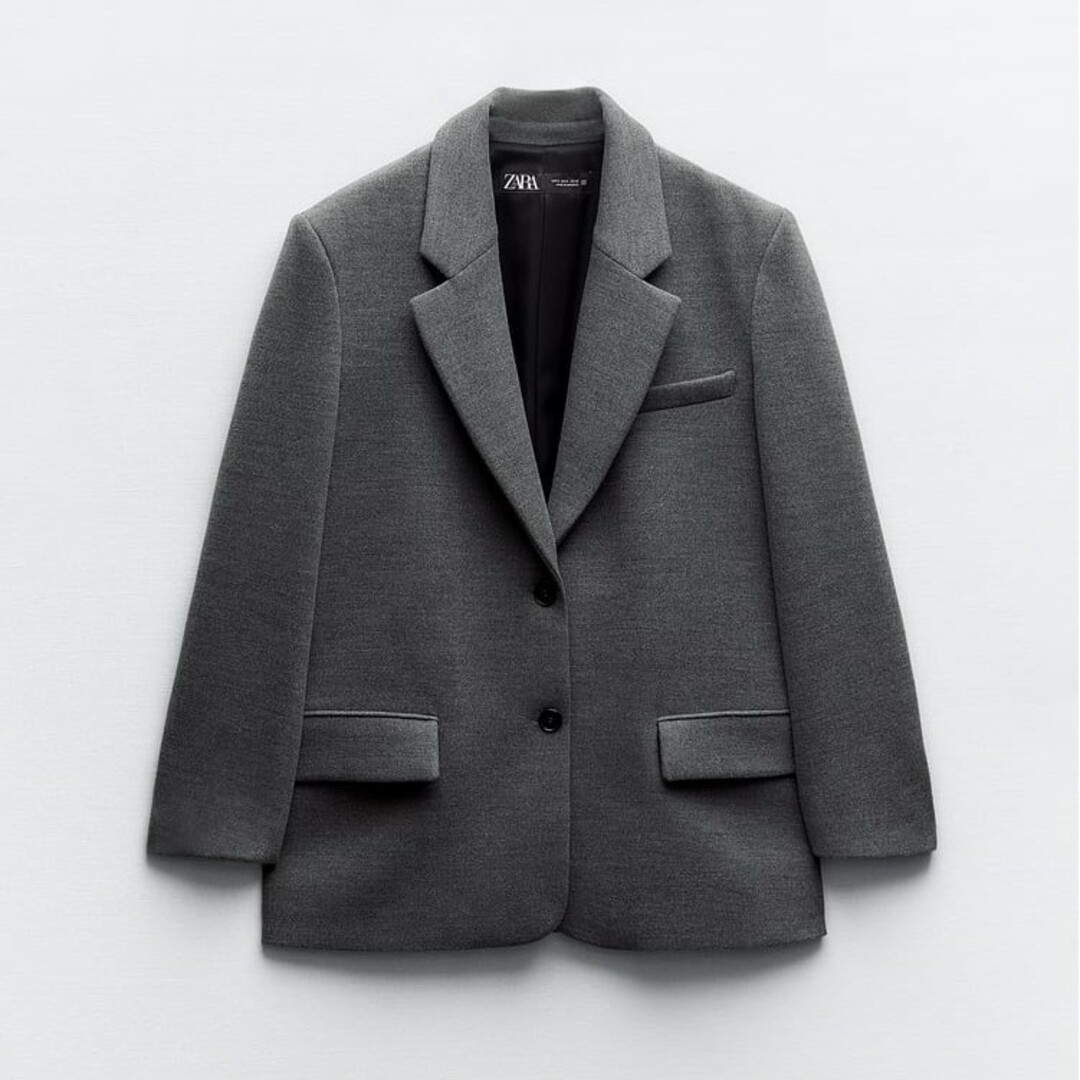 ZARA(ザラ)のZARA　ショルダーパッド ストレートブレザー　Sサイズ　グレー レディースのジャケット/アウター(テーラードジャケット)の商品写真