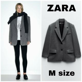 ザラ(ZARA)のZARA　ショルダーパッド ストレートブレザー　Sサイズ　グレー(テーラードジャケット)