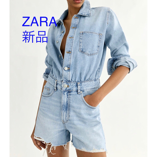 ザラ(ZARA)の新品ZARA デニムジャンプスーツ　長袖/ショートパンツ(サロペット/オーバーオール)