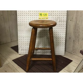3-▲当時物 木製 丸椅子 いす チェア イス 昭和レトロ アンティーク 花台 飾り台 スツール 高さ約46cm直径約27cm キズ・落書き・割れあり(その他)