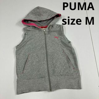 プーマ(PUMA)のPUMA プーマ　ノースリーブパーカー　ジップアップ　古着女子　グレー　ピンク(パーカー)