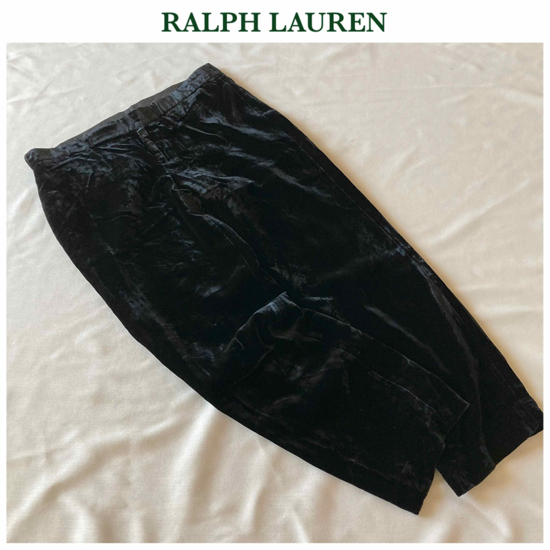 Ralph Lauren(ラルフローレン)のラルフローレン ベロア スラックス パンツ 5f 黒 ブラック レディースのパンツ(カジュアルパンツ)の商品写真