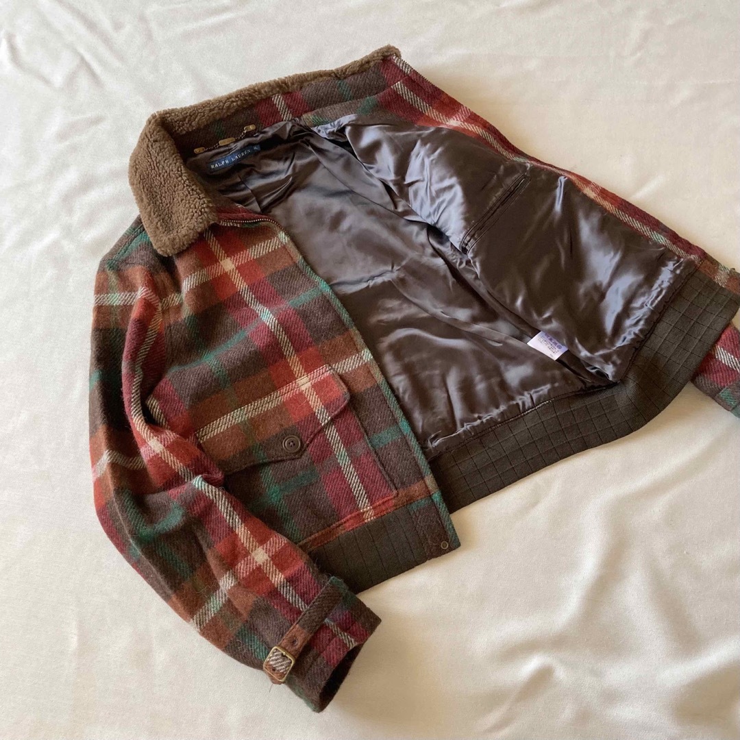 Ralph Lauren(ラルフローレン)のラルフローレン ムートン襟 ウール アルパカ チェック ツイード ジップブルゾン レディースのジャケット/アウター(ブルゾン)の商品写真