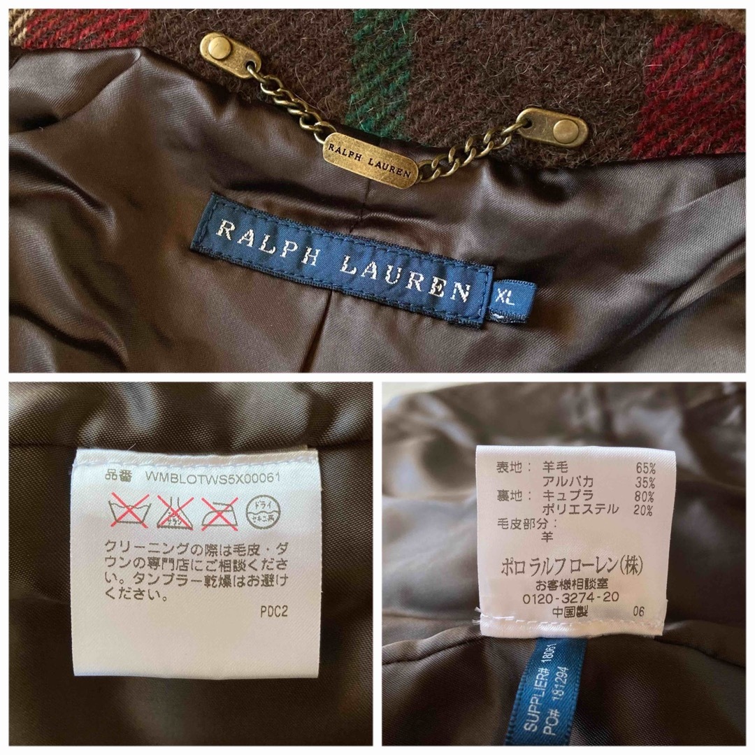 Ralph Lauren(ラルフローレン)のラルフローレン ムートン襟 ウール アルパカ チェック ツイード ジップブルゾン レディースのジャケット/アウター(ブルゾン)の商品写真