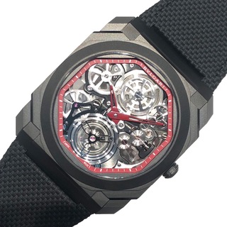 ブルガリ(BVLGARI)の　ブルガリ BVLGARI オクトフィニッシモ トゥールビヨン スケルトン ブラック&レッド　世界30本限定 103535 サンドブラスト仕上げチタニウム/ブラックDLC加工 自動巻き メンズ 腕時計(腕時計(アナログ))