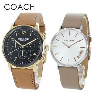 コーチ(COACH)のペアウォッチ コーチ 夫婦 男女 カップル プレゼント ペア腕時計 シンプル さりげない ペア オシャレ ギフト ペアアクセサリー 時計 メンズ レディース レザーウォッチ ブラウン ベージュ(腕時計(アナログ))