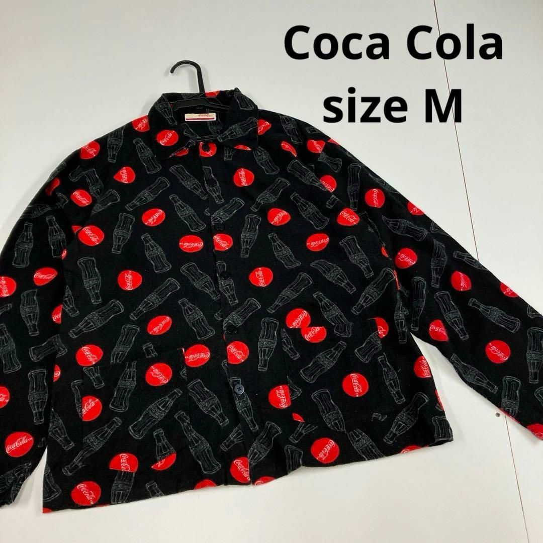 コカ・コーラ(コカコーラ)のCoca Cola コカコーラ　ネルシャツ　総柄　瓶　古着　パジャマシャツ　M メンズのトップス(シャツ)の商品写真