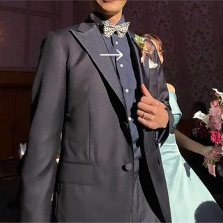 ウィングカラーシャツ　ネイビー　結婚式　新郎　タキシード　シャツ(シャツ)