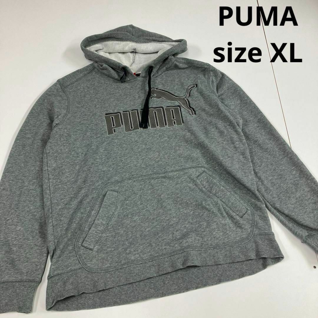 PUMA(プーマ)の古着　プーマ　PUMA パーカー　プルオーバー　グレー　XL 刺繍　ビッグサイズ メンズのトップス(パーカー)の商品写真