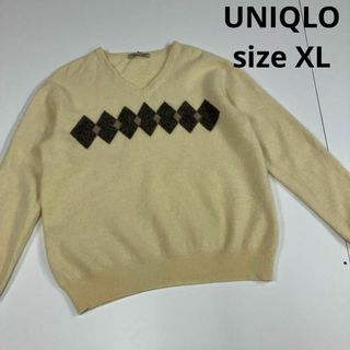 ユニクロ(UNIQLO)のUNIQLO ユニクロ　ニット　Ｖネック　カシミヤ アーガイル　オールド　古着(ニット/セーター)