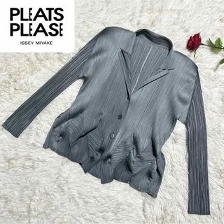 プリーツプリーズイッセイミヤケ(PLEATS PLEASE ISSEY MIYAKE)の【希少✨】プリーツプリーズ　イッセイミヤケ　変形テーラードジャケット　グレー　3(テーラードジャケット)