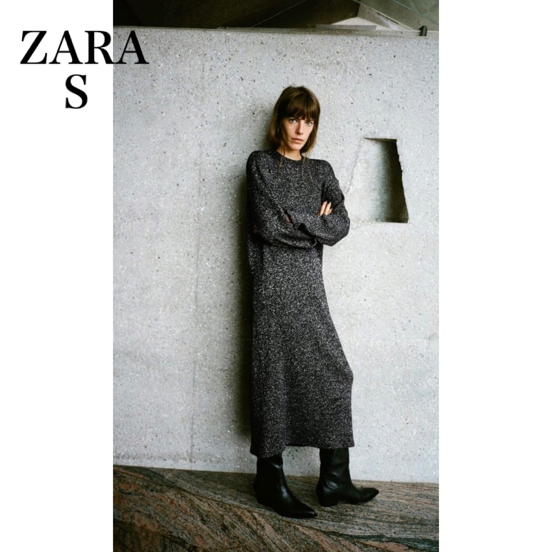 ZARA(ザラ)のZARA シャイニーメタリックスレッドワンピース レディースのワンピース(ロングワンピース/マキシワンピース)の商品写真