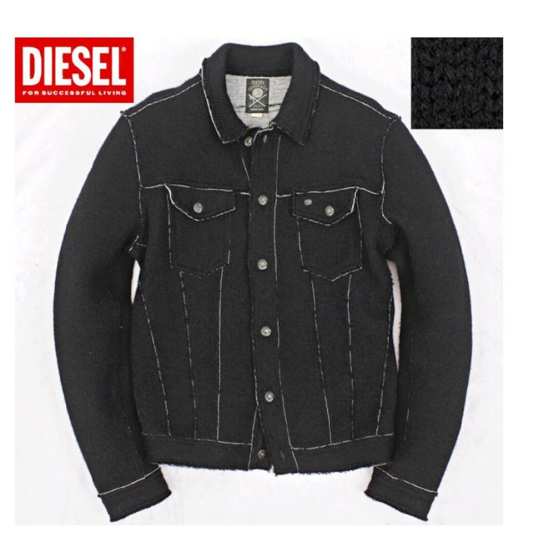 DIESEL(ディーゼル)の【美品】新品価格42,900円 DIESEL ウール混 ニットGジャン ブラック メンズのジャケット/アウター(Gジャン/デニムジャケット)の商品写真