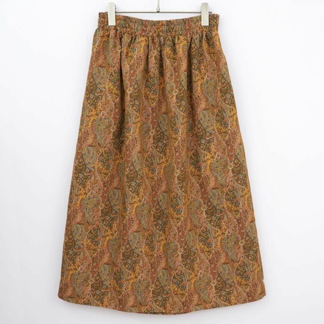 総柄ミモレ丈スカート フレアスカート ブラウン 茶色 L ウエストゴム レディースのスカート(ひざ丈スカート)の商品写真