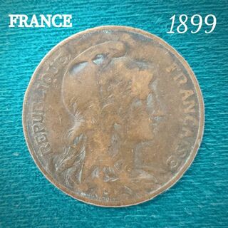 匿名配送 フランス 10サンチーム銅貨 1899 外国コイン アンティークコイン(貨幣)