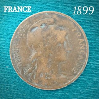 匿名配送 フランス 10サンチーム銅貨 1899 外国コイン アンティークコイン(貨幣)